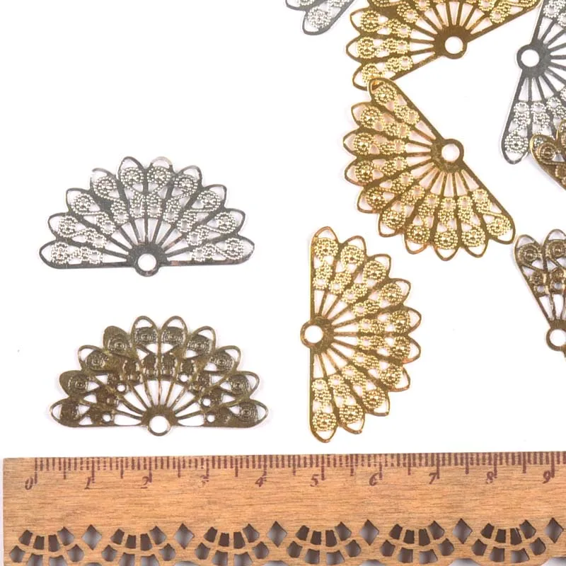 20pcs mix Filigree hollow Fan Wraps Connectors Metal Crafts Gift Decoration DIY Findings Scrapbooking craft ykl0752