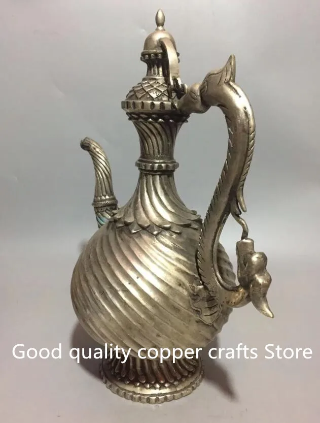 China Collectible archaize white copper wine pot statue