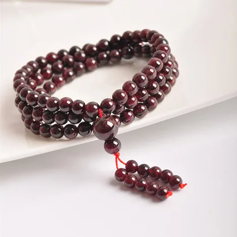 Natural Wine Red Garnet Stone  108 beads beaded strand bracelets tibetan rosary buddhism prayer beads