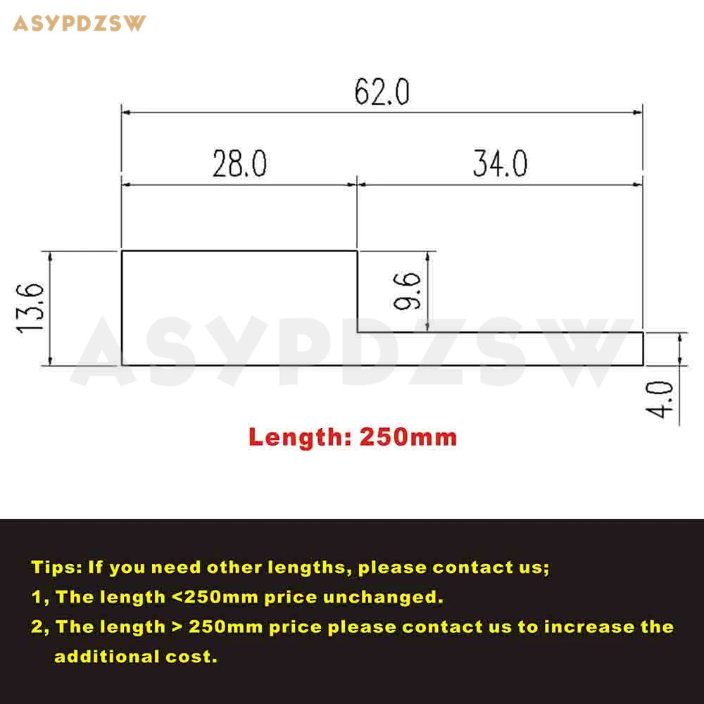 2PCS L250mm*62*13.6 Aluminum heat sink Power amplifier gold seal triod thermal conduction bridge