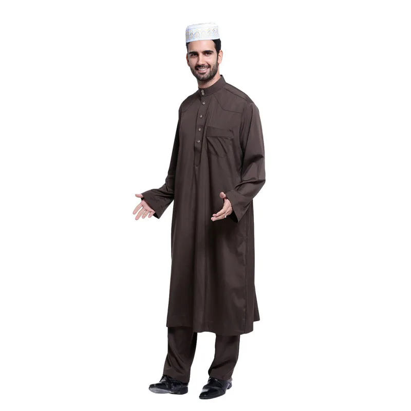 2022 Fashion Men Arab Kaftan Saudi Thobe Thoub Abaya Robe Daffah Dishdasha Muslim Clothing For Men Hot islamic clothing