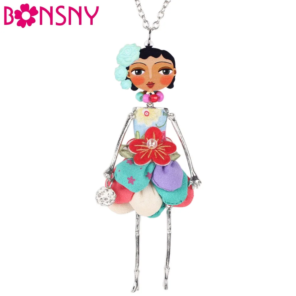 Bonsny Doll Necklace Dress Handmade Paris Doll Pendant trendy 2016 News  Alloy Girl Women Flower Fashion Jewelry Accessories