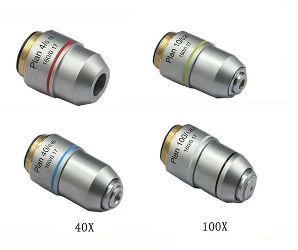 4X 10X 40X 100X L=195 Plan Achromatic Objective Lens for Bio-Microscope Biological Microscope with Thread Diameter 20.2MMx0.705