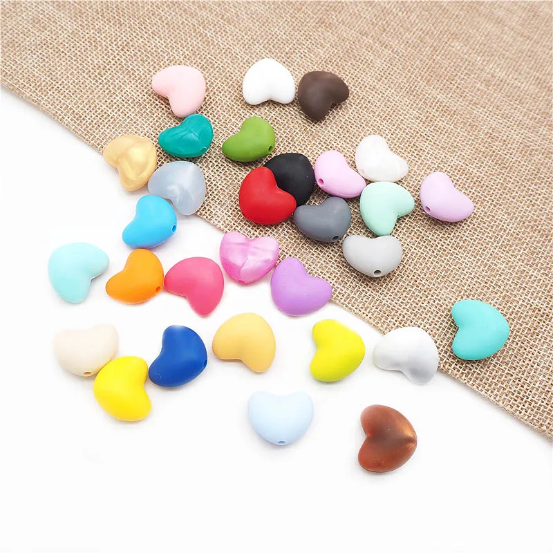 Chengkai 50pcs Silicone Heart Teether Beads DIY Baby Shower Pacifier Teething Jewelry Toy Accessories Chew Making Bead