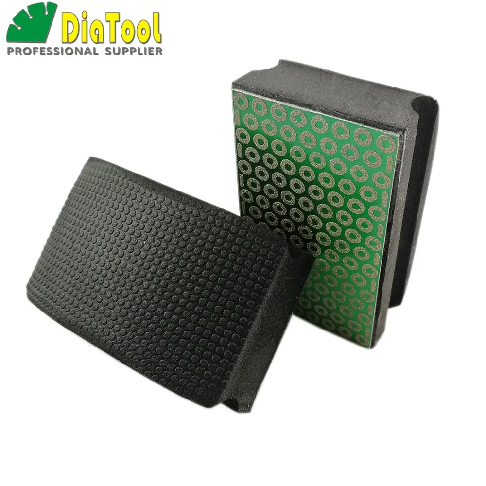 DIATOOL 2pcs Electroplated Diamond Hand Pad 90X55MM Grit #100 Foam Backed Hand Polishing Pad