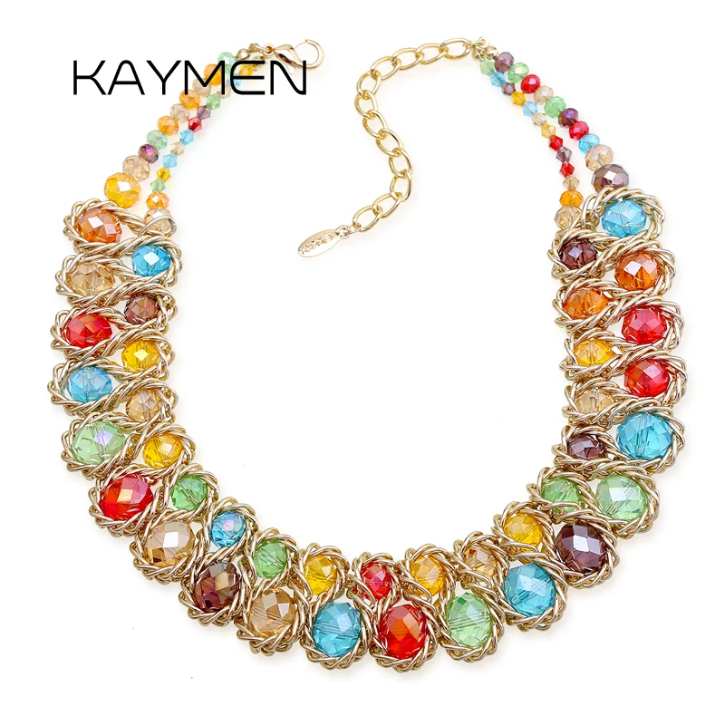 KAYMEN New Arrivals Statement Necklace for Women Girls Handmade Strands Bib Crystal Chokers Costume Jewelry Drop-shipping