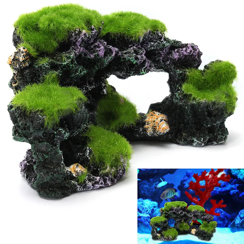 JX-LCLYL Aquarium Mountain View Coral Reef Rock Cave Ornament Stone Moss Fish Tank Decor