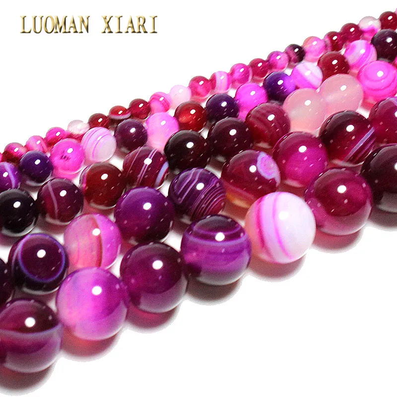 Wholesale Natural Rose Red Stripes Agate Loose Round Stone Spacer Beads For Jewelry Making DIY Bracelet Earrings Accessories