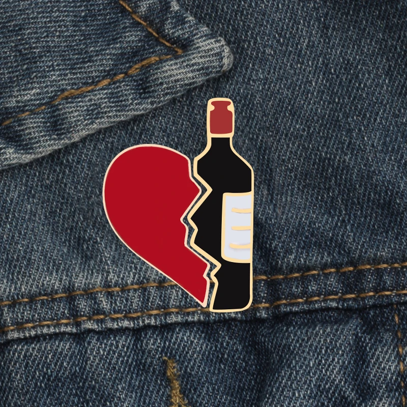 Enamel Pin set Broken Heart Wine Bottle Earth CD Pizza Beer Creative Brooch and Pins Clothing Accessories Cartoon Badge Jewelry