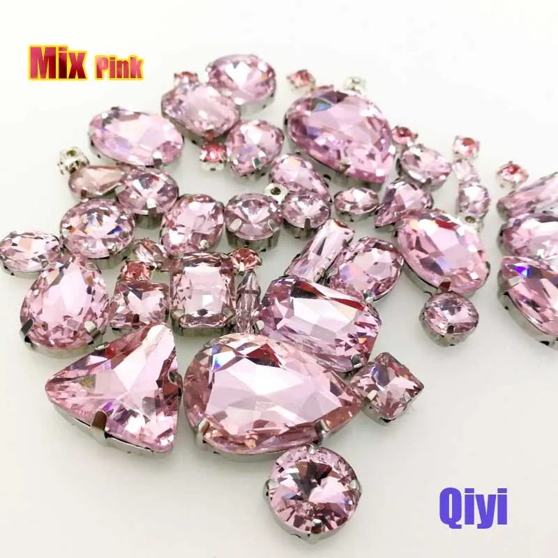 Wedding decoration mixed shape Pink sew on claw galss crystal rhinestones for clothing/shoes/dress