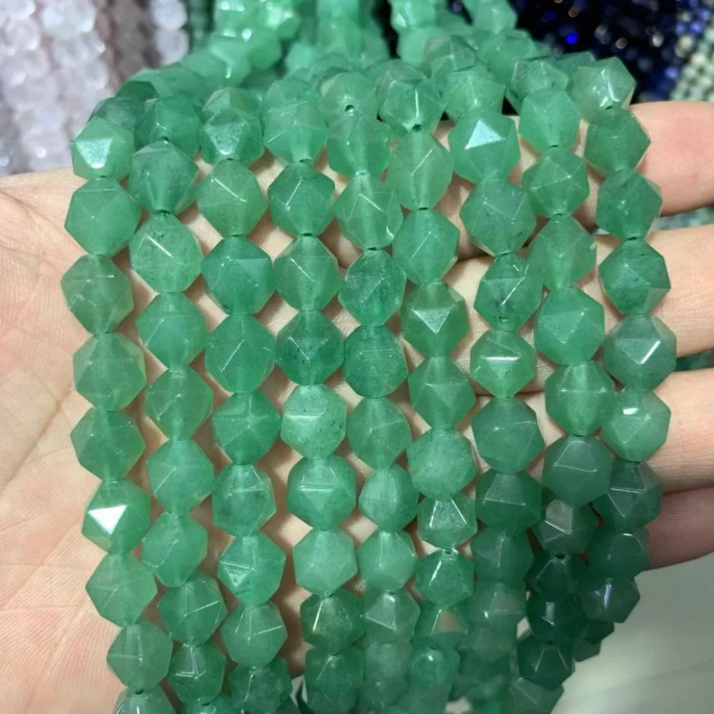 Faced Green Aventurine Jade Stone Natural Gemstone Diy Loose Beads For Jewelry Making Strand 15