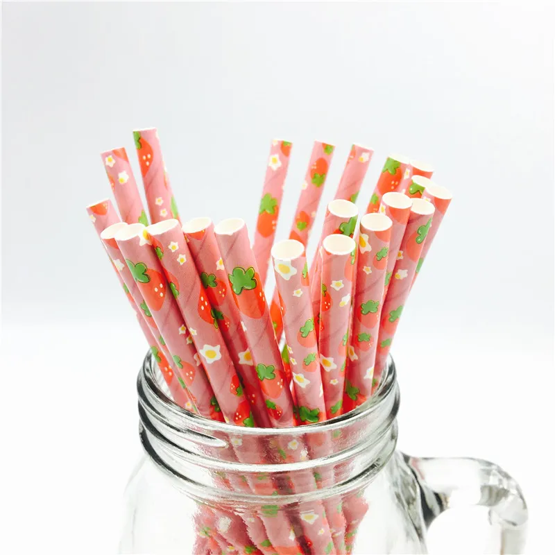 25pcs/lot Strawberry Drinking Paper Straws Christmas Baby Shower Decoration Gift Party Event Supplies