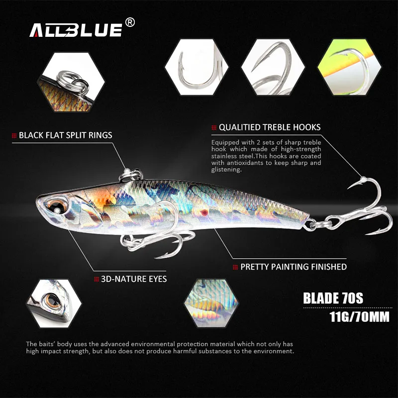 ALLBLUE 2018 Blade 70S Sinking Vibration Fishing Lure Hard Plastic Artificial VIB Winter Ice Fishing Pike Bait Tackle Isca Peche