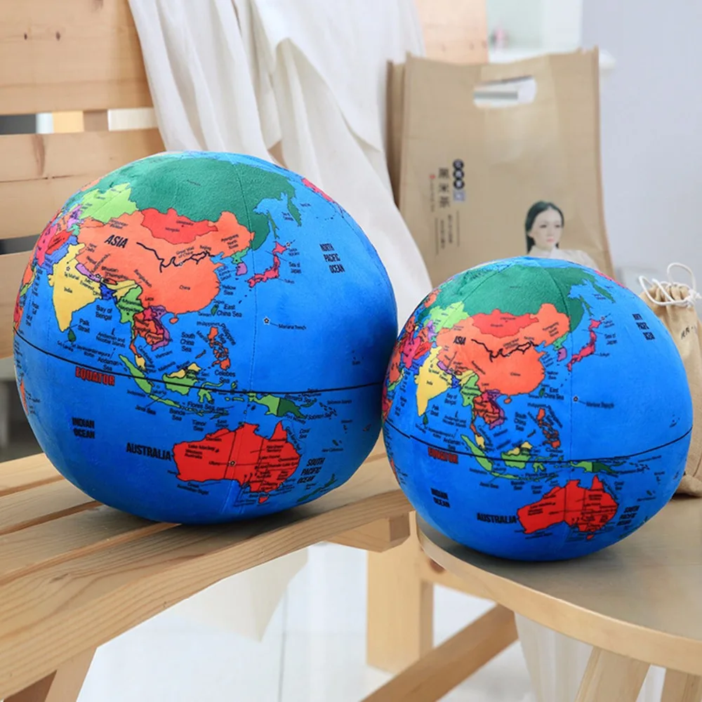 Globo de peluche de juguete para niños, juguete de felpa suave, almohada de globo terrestre en inglés, juguete de entrenamiento y aprendizaje