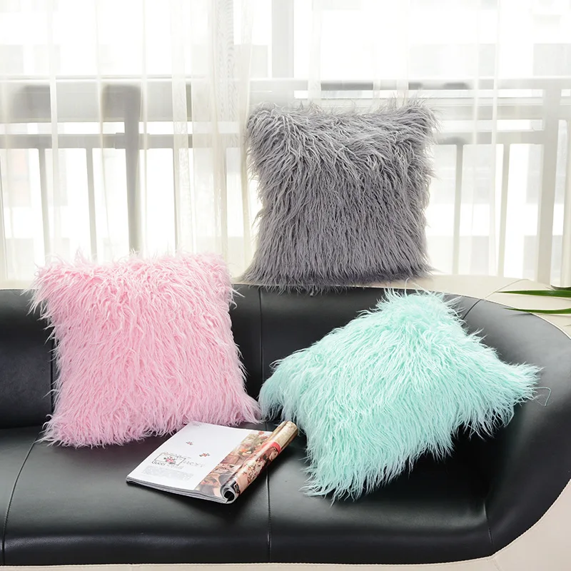 

Cozy couch cushion cover Plush soft solid fur feather Lumbar Pillows case luxury sofa bedding pillowcase square 45x45cm FG598