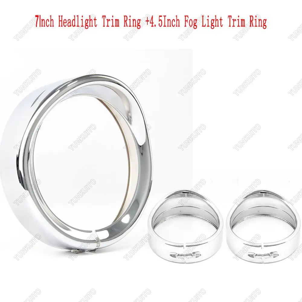 7 Inch Black /Chrome Headlight Trim Ring 4.5 Inch Black/Chrome Fog Light Trim Ring For Touring Road King Electra Glide