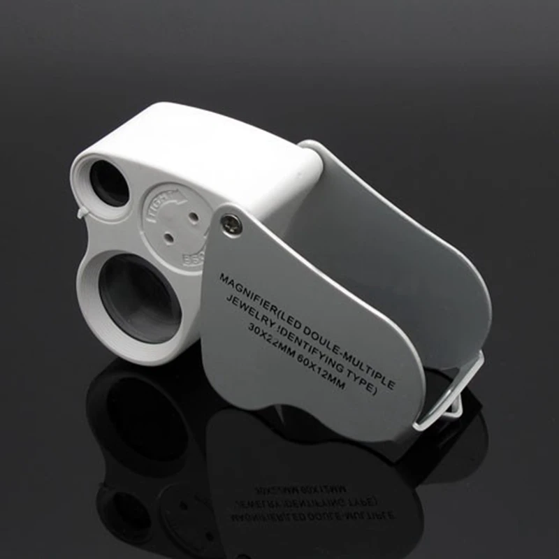 Portable Magnifying Glass LED Double-Multiple 30*22mm /60*12mm Jewelry Identifying Magnifier Mini Jewelry Loupe With Box