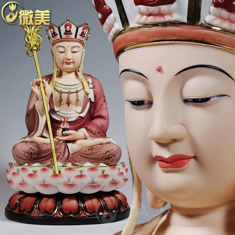 

Dehua ceramic full lotus decangwang 19 inch painted gold Buddha Ksitigarbha Po Sam