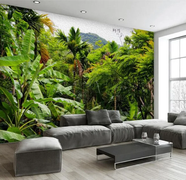 

Custom photo 3D wallpaper retro tropical rainforest large wide tooling coconut tree theme hotel background murals