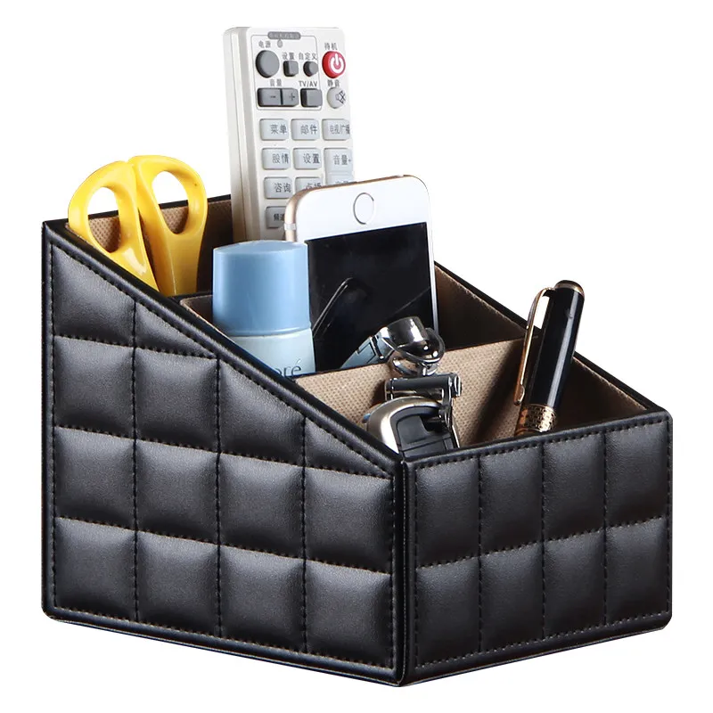 

PU Leather Remote Control Cosmetics Storage Box ,Coffee Table Desktop Storage Rack