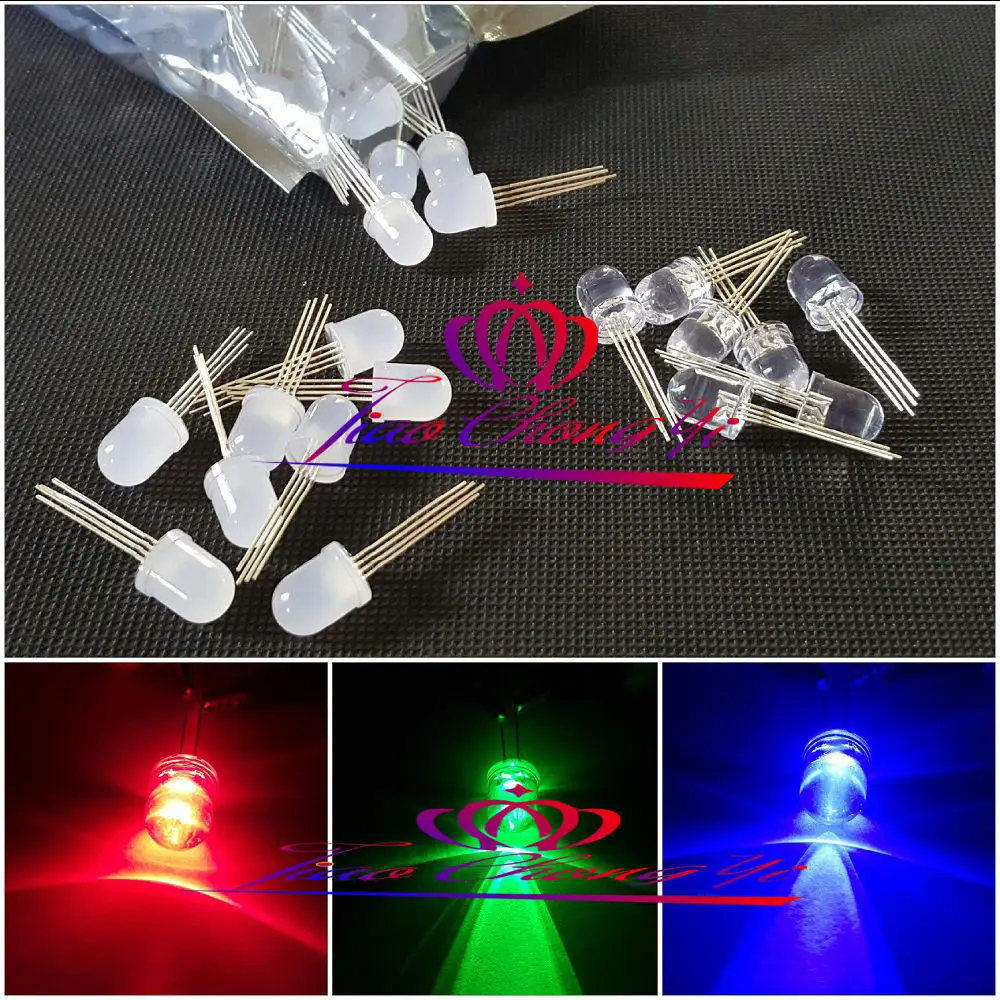 

100pcs F10MM 4PIN tri-color common adode cathode Diffused RGB LED Light Diode