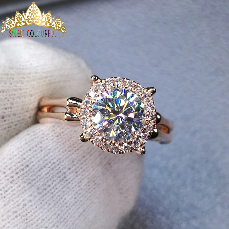 

100% 18K 750Au Gold Moissanite Diamond Ring D color VVS With national certificate MO-0H104