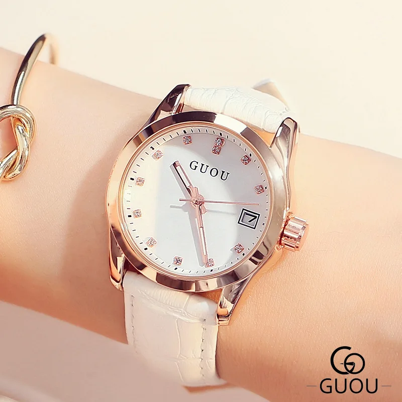 2018 Top GUOU Brand Fashion Women Watches High Quality Leather Ultra thin Quartz Watch Woman Elegant Dress Ladies Montre Femme