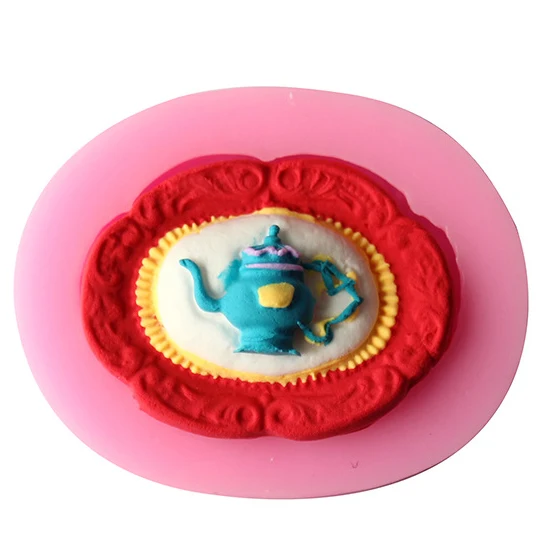 Teapot Badge Shape Silicone molds Handmade Soap Mold, Fondant Cake Decoration Sugar Craft Sugarcraft baking tools T0610