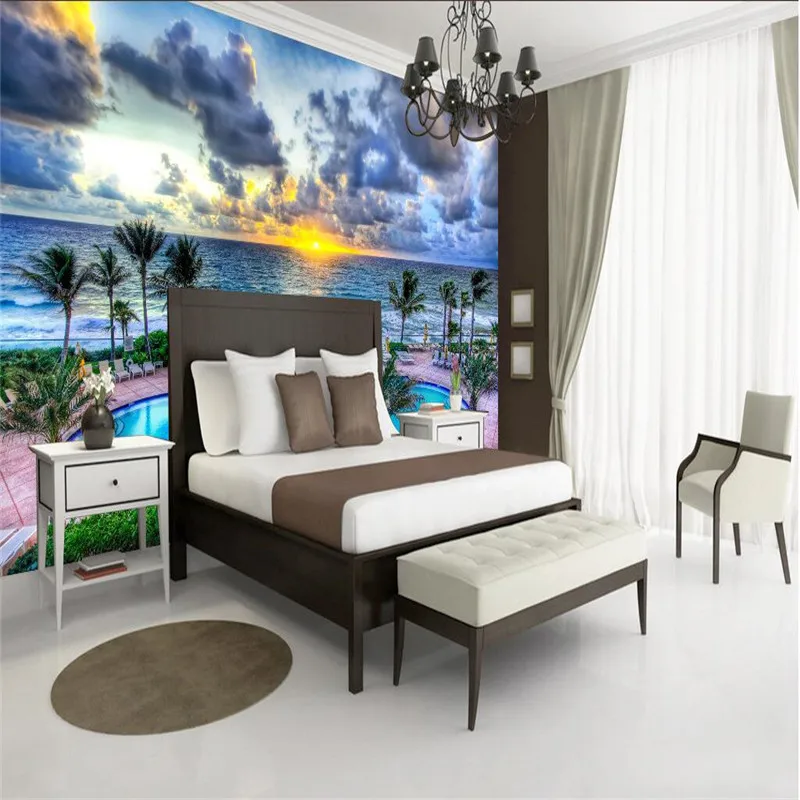 

beibehang wall paper 3d mural decor photo backdrop photography Summer swimming pool at dusk Art Modern room hotel wall painting