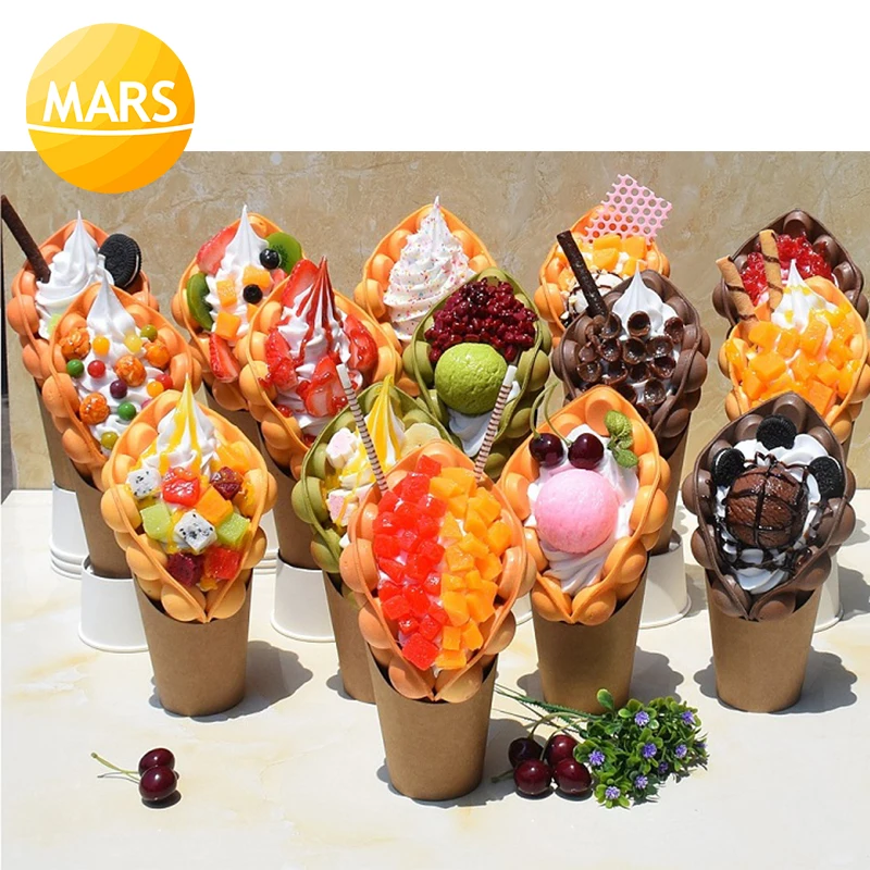 Fake Food Model Ice Cream Egg Bubble Waffle Model, Simulation Ice Cream Egg Waffle Props for Window Display