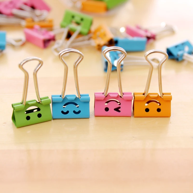 40 pcs/box 19mm Cartoon smiling face long tail clips folder smiling expression paper clips office supplies