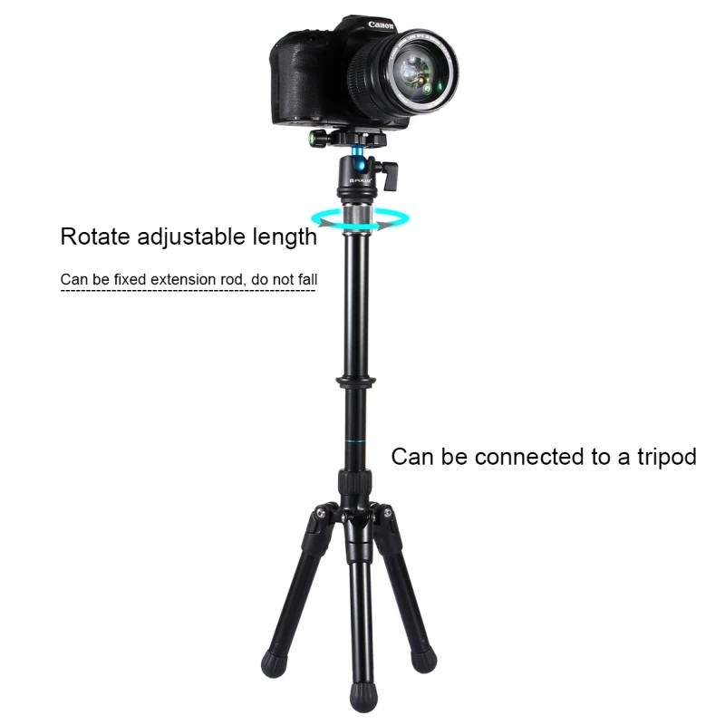 PULUZ Professional Tripode DSLR 3/8\'\' Screw Metal Handheld Adjustable Tripod Mount Monopod Extension Rod for DSLR SLR Cameras