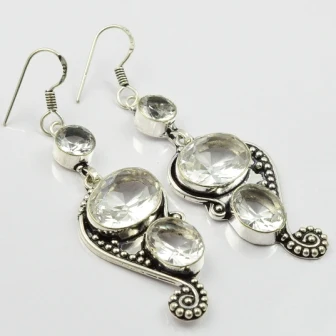 White Topas , Silver Overlay on Copper Earrings, , 65mm ,  E1943