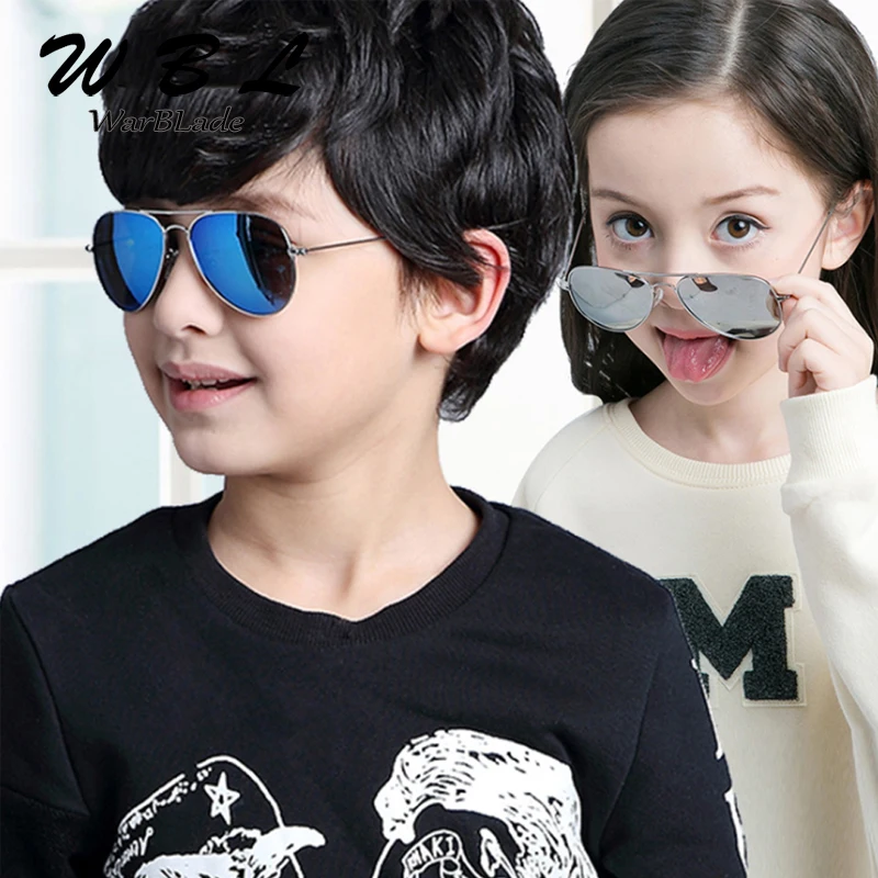 

WarBLade Lens Pilot Sun Glasses For Children Fashion Polarized Kids Sunglasses Kids Boys Girls Classic Design Silver Frame Blue