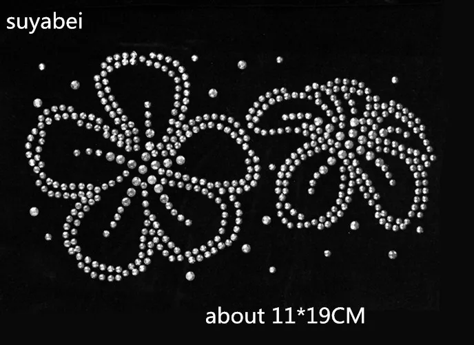 

2pc/lot Double flower hot fix rhinestone motif designs strass iron iron on applique patches fixing rhinestones design stone