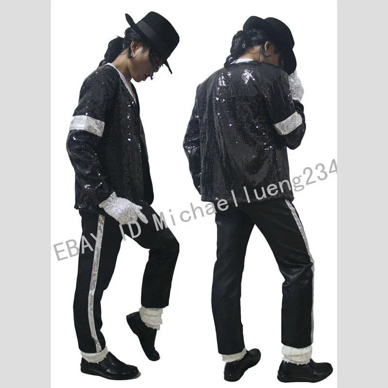 Halloween Christmas Costume Party Classic MJ Michael Jackson Billie Jean Sequin Jacket Hat Pants Glove Socks Kids Adults Show