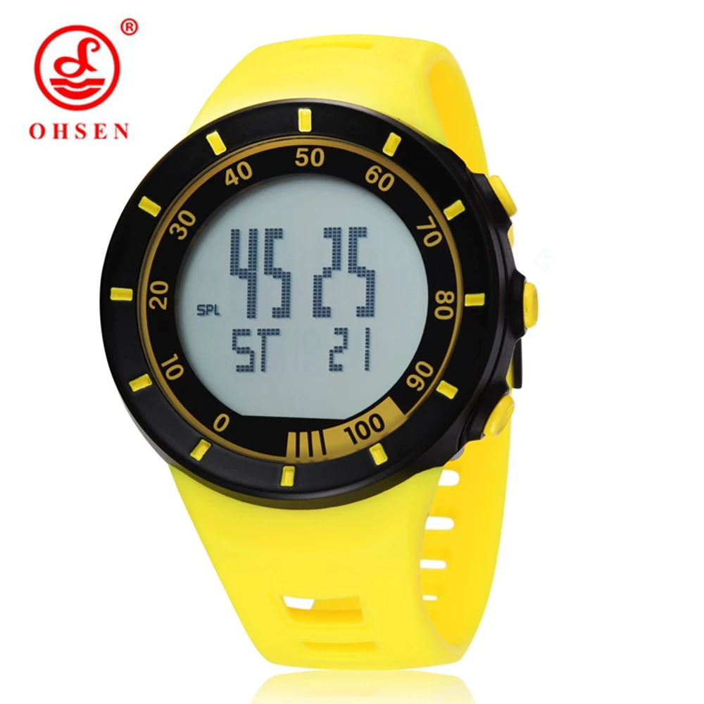 Ohsen Fashion Women Sports Watches Waterproof Ladies Jelly LED Digital Wristwatch Yellow Swimming Diving Men Clock Montre Femme