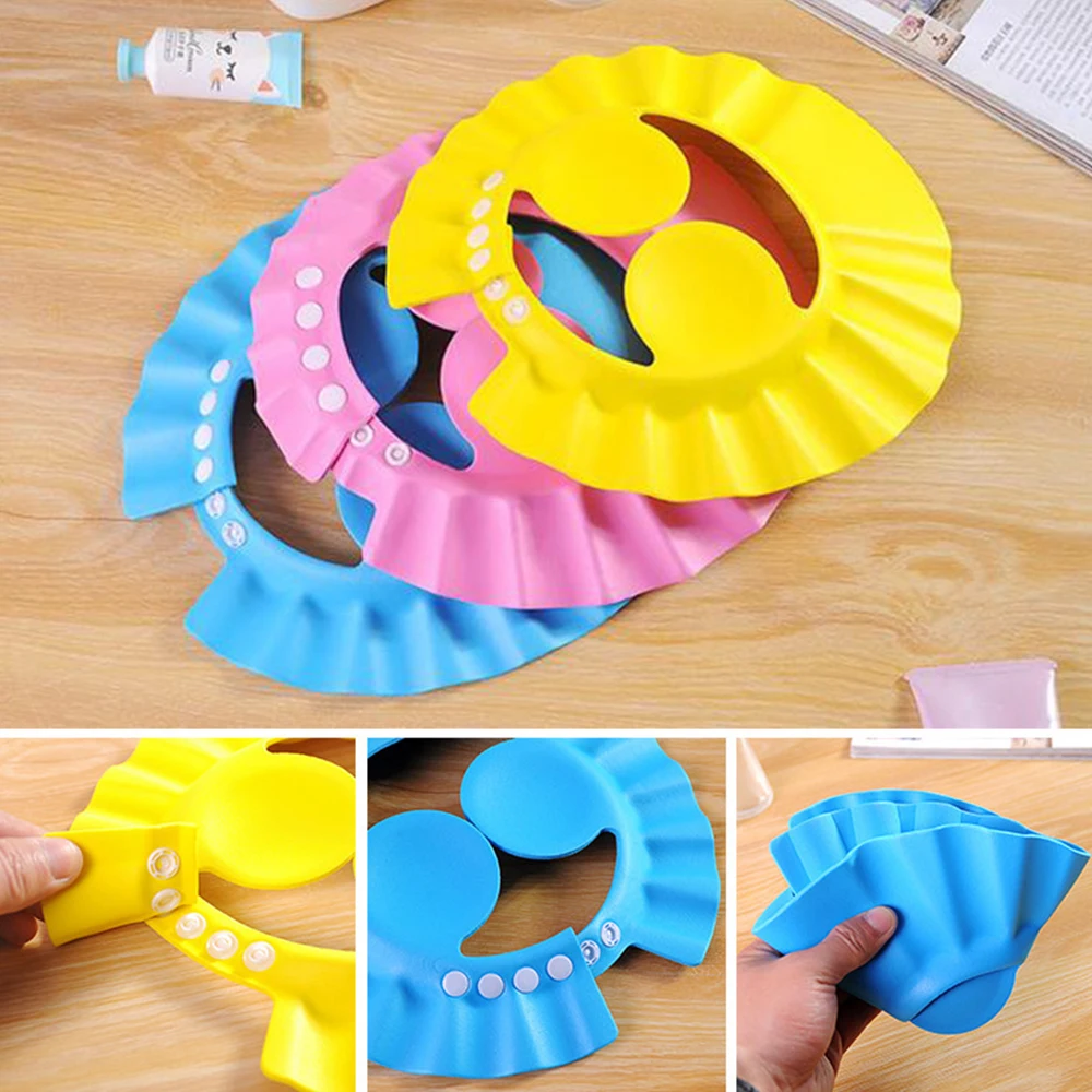 Children Waterproof Cap Safe Baby Shower Cap Kids Bath Visor Hat Adjustable Baby Shower Cap Infant Toddler Protect Eyes Hair