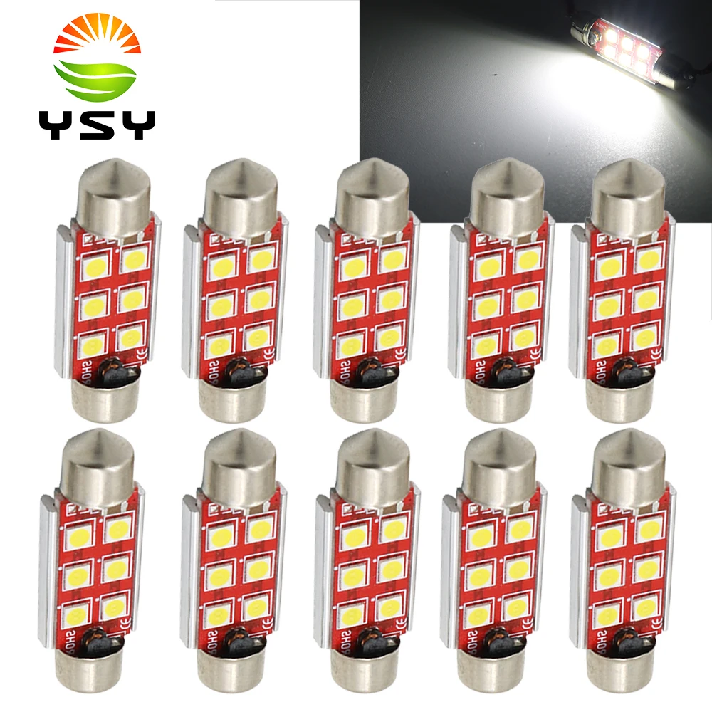 YSY 10pcs Car Festoon 3030 Chip LED Bulb CANBUS C5W License Plate Light Lamp Interior Dome Reading Lights 12V-24V white