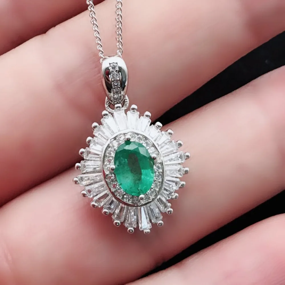 Sterling Silver 925 Pendant Necklace For Women Fine Jewelry Green Emerald Wedding Engagement Necklace Party Valentines gift