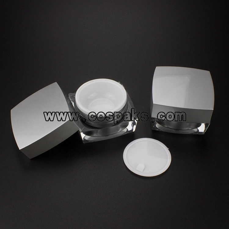 

100pcs 15ml silver acrylic skincare jar, square shape Cream Container , 15ml cosmetic packaging online sale