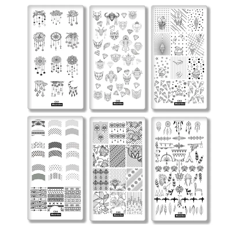 1Pcs Cartoon Animals Geometric  Various Pattern Nail Art Image Stamp Stamping Plates Swan Cat Nails Templates DIY Plate Tools