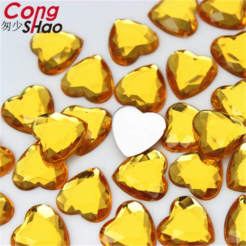 Cong Shao 50pcs 14mm Acrylic Heart Rhinestone Applique Stones And Crystals Gems Flat Back DIY Jewelry Accessories ZZ700