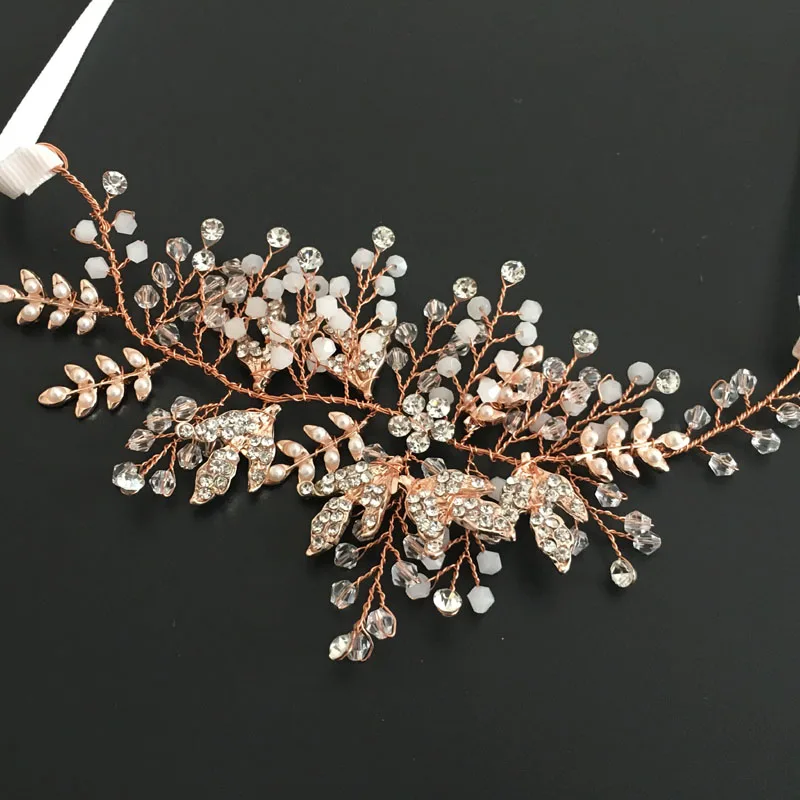 

Floralbride Rose Gold Color Rhinestones Crystals Pearls Flower Wedding Headband Bridal Hair Vine Hair Accessories Women