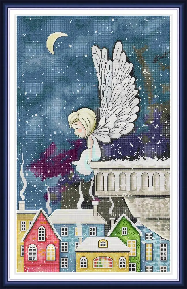 Night snow angel cross stitch kit aida 14ct 11ct count print canvas cross stitches   needlework embroidery DIY handmade