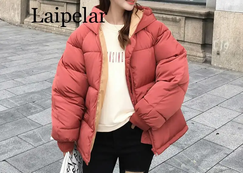 Laipelar-2019 진짜 새로운 전체 지퍼 솔리드 패션 코튼 패딩 재킷, 더 큰 야드 후드 따뜻한 겨울 여성 재킷