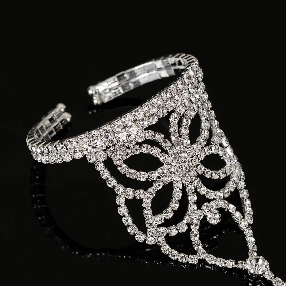 YFJEWE  Newest Women Rhinestone Crystal Wedding Cuff Bracelets  Water Drop Hand Chain Fashion Bracelet Jewelry B207 image 5