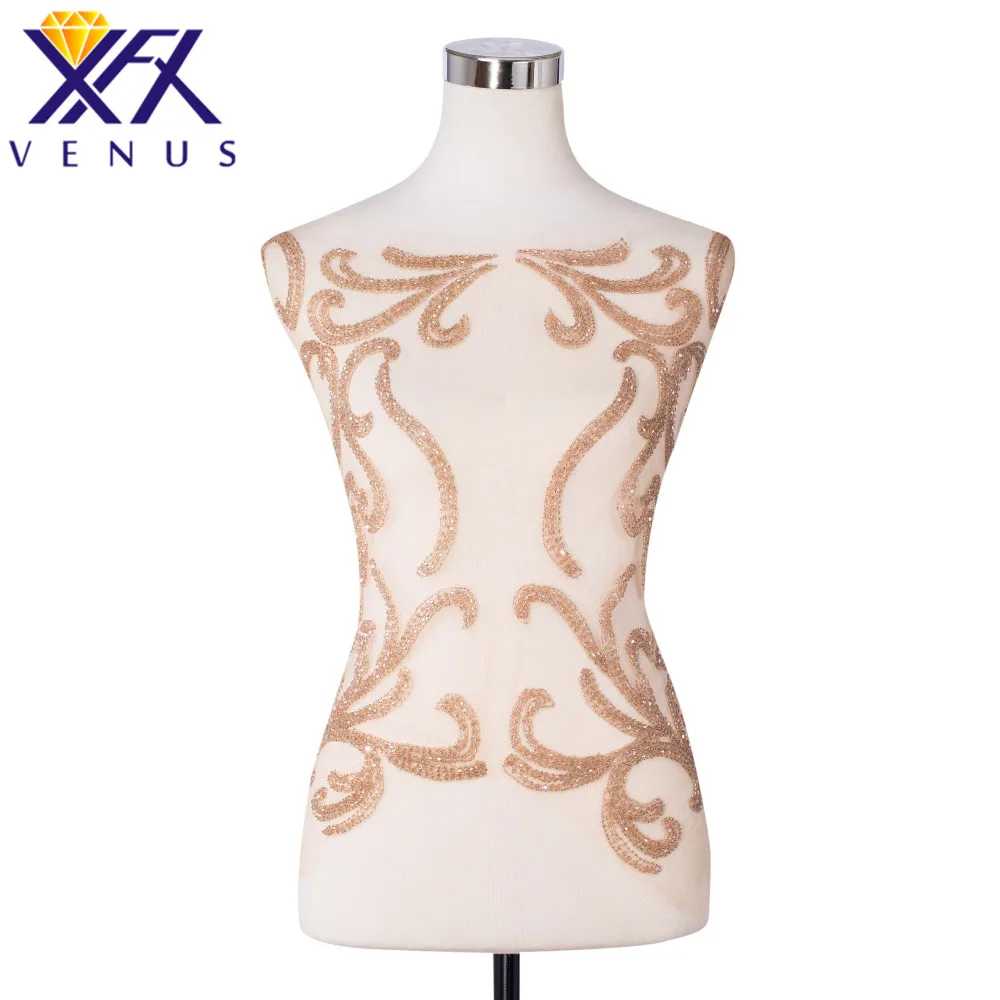 XFX VENUS Unique Pure Handmade Beaded Rhinestones Embroidery Patch Beads Applique Fabric Patch DIY Handcraft Apparel