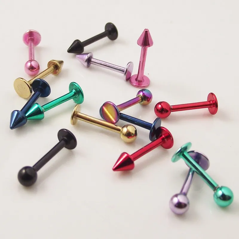 2pcs Free Shipping 16Gx8x3mm 316 Stainless Steel Ball Spike Red Green Lip Ring Labret Tragus Ear Helix Body Piercing Jewelry