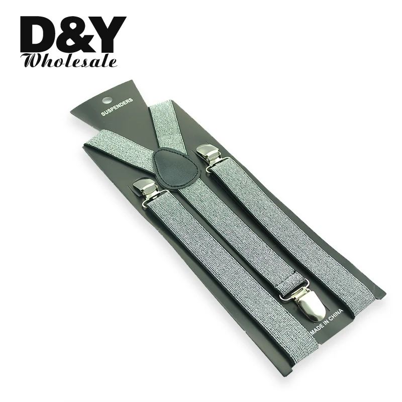 Hot Sale 2.5cm/1inch Wide "Silver Glitter" Shiny Y- back Suspenders Unisex Clip-on Braces Elastic Suspenders